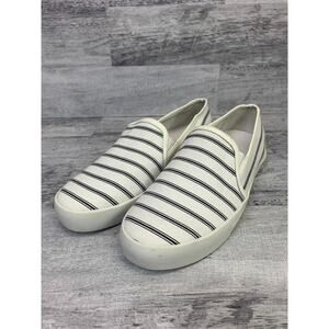 Joie Womens Size 6.5 White & Black Striped Slip-On Canvas Sneakers